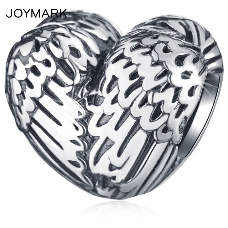 Vintage Style Feather Wings Heart 925 Silver Charm Bead