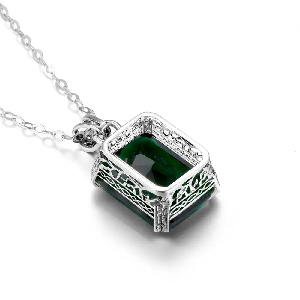 Vintage Filigree Green Emerald Necklace Pendant Stone Victorian Jewelry