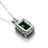 Vintage Filigree Green Emerald Necklace Pendant Stone Victorian Jewelry