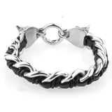 Antique Wolf Head Charm Bracelet Stainless Steel Leather Rope Men's Wristband