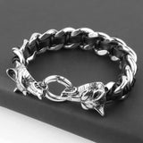 Antique Wolf Head Charm Bracelet Stainless Steel Leather Rope Men's Wristband