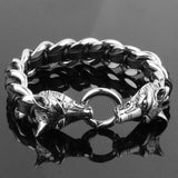 Antique Wolf Head Charm Bracelet Stainless Steel Leather Rope Men's Wristband