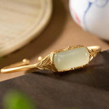 Antique Style S925 Silver Hetian Jade Bracelet Retro Leaf Goddess Match