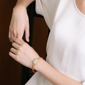 S925 Sterling Silver Hetian Jade Bracelet Retro Leaf Goddess Matching B