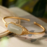 S925 Sterling Silver Hetian Jade Bracelet Retro Leaf Goddess Matching B