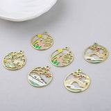 6pcs Antique Alloy Arch Bridge Pavilions Round Pendants DIY Earring Material