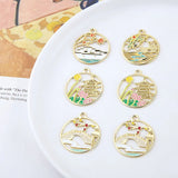6pcs Antique Alloy Arch Bridge Pavilions Round Pendants DIY Earring Material