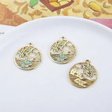 6pcs Antique Alloy Arch Bridge Pavilions Round Pendants DIY Earring Material
