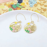 6pcs Antique Alloy Arch Bridge Pavilions Round Pendants DIY Earring Material