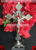 Antique Bronze Church Metal Stones Cross Lord Jesus Christ Standing Crucifix