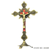 Antique Bronze Church Metal Stones Cross Lord Jesus Christ Standing Crucifix