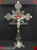 Antique Bronze Church Metal Stones Cross Lord Jesus Christ Standing Crucifix
