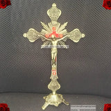 Antique Bronze Church Metal Stones Cross Lord Jesus Christ Standing Crucifix