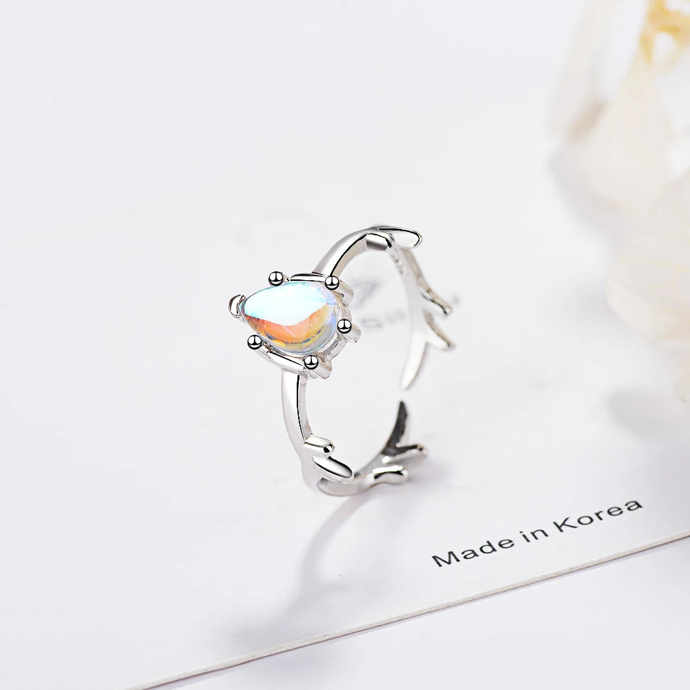 Colorful Moonstone Rings for Women Open Ring Female Jewelry