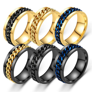 Anxiety Fidget Spinner Mood Rings 8mm Stainless Steel Cuban Chain Ring for Men