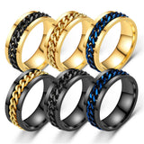 Anxiety Fidget Spinner Mood Rings 8mm Stainless Steel Cuban Chain Ring for Men