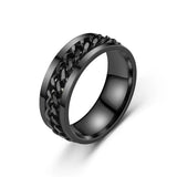 Anxiety Fidget Spinner Mood Rings 8mm Stainless Steel Cuban Chain Ring for Men