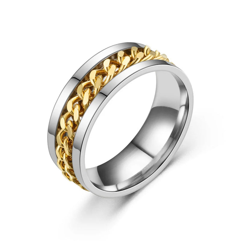 Anxiety Fidget Spinner Mood Rings 8mm Stainless Steel Cuban Chain Ring for Men