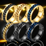 Anxiety Fidget Spinner Mood Rings 8mm Stainless Steel Cuban Chain Ring for Men