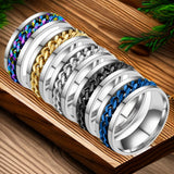 Anxiety Fidget Spinner Mood Rings 8mm Stainless Steel Cuban Chain Ring for Men