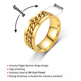 Anxiety Fidget Spinner Mood Rings 8mm Stainless Steel Cuban Chain Ring for Men