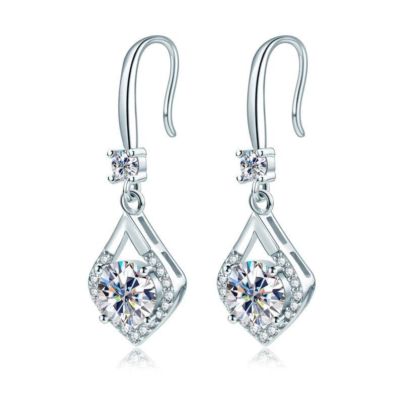 2.0ct VVS1 Moissanite Drop Hook Earrings in Sterling Silver
