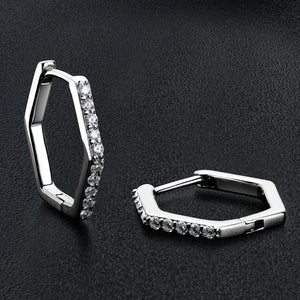 1.3mm Moissanite Hexagonal Huggie Earrings 925 Silver Hoop Jewelry