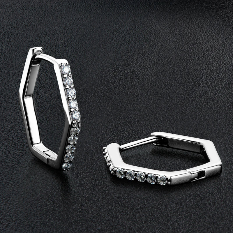 1.3mm Moissanite Hexagonal Huggie Earrings 925 Silver Hoop Jewelry