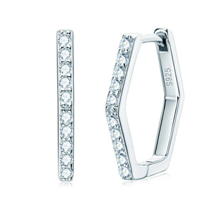 1.3mm Moissanite Hexagonal Huggie Earrings 925 Silver Hoop Jewelry