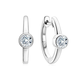 925 Silver CZ Bezel Huggie Hoop Earrings for Women