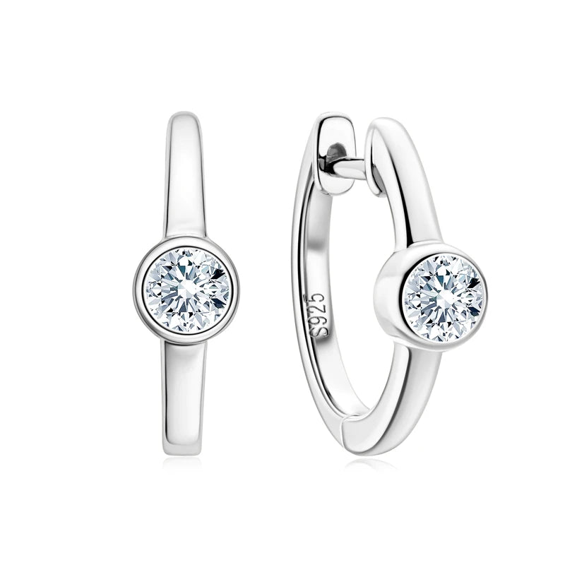 925 Silver CZ Bezel Huggie Hoop Earrings for Women
