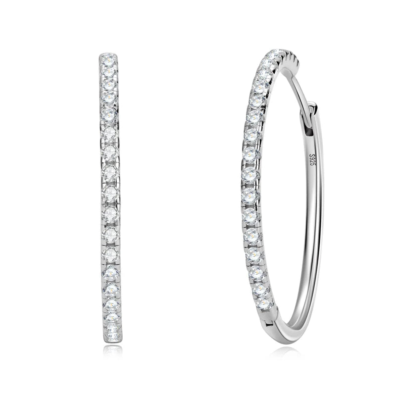 30mm Big Round Hoop Earrings 925 Sterling Silver CZ Jewelry