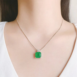 Geometric Emerald Necklace 925 Silver Pendant For Women Vintage Jewelry