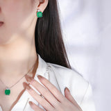 Geometric Emerald Necklace 925 Silver Pendant For Women Vintage Jewelry