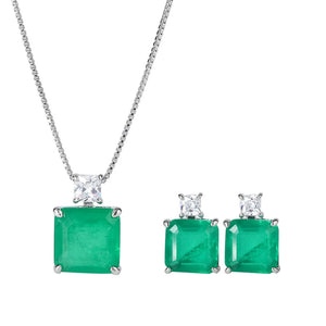 Geometric Emerald Necklace 925 Silver Pendant For Women Vintage Jewelry