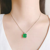 Geometric Emerald Necklace 925 Silver Pendant For Women Vintage Jewelry