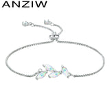 925 Silver Opal Leaf Bracelet for Women - Adjustable