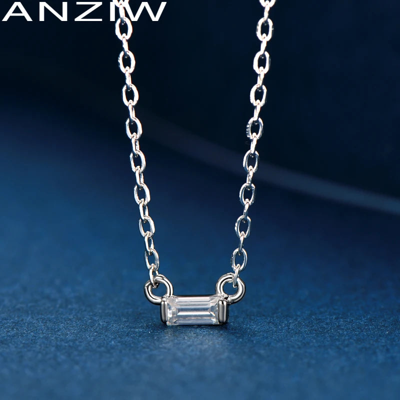 925 Silver Emerald Cut Moissanite Rectangle Pendant Necklace
