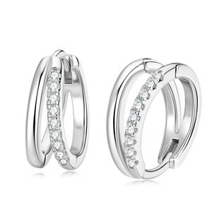 Real D Moissanite Double Hoop Earrings 925 Sterling Silver Round 1mm Diamond