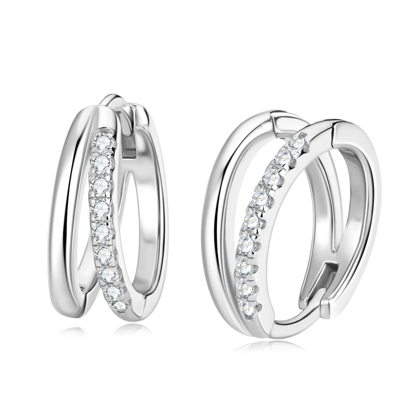 Real D Moissanite Double Hoop Earrings 925 Sterling Silver Round 1mm Diamond