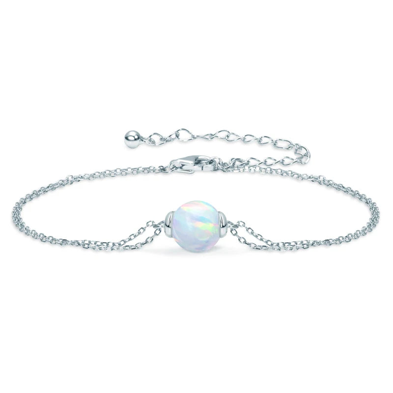 Opal Bracelet 925 Sterling Silver Gemstone Double Chain Jewelry