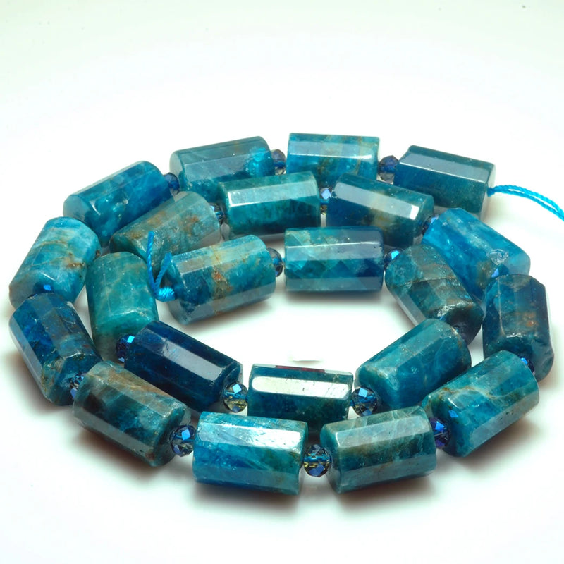 Apatite 10X14mm Faceted Cylinder Gemstone Beads for Silver 925 Jewelry