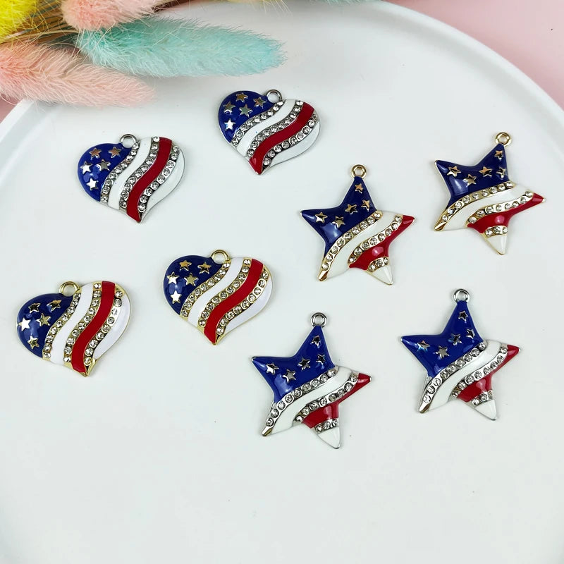 10pcs Pentagram Heart America Flag Metal Charms for Jewelry Making