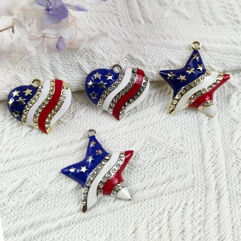 10pcs Pentagram Heart America Flag Metal Charms for Jewelry Making