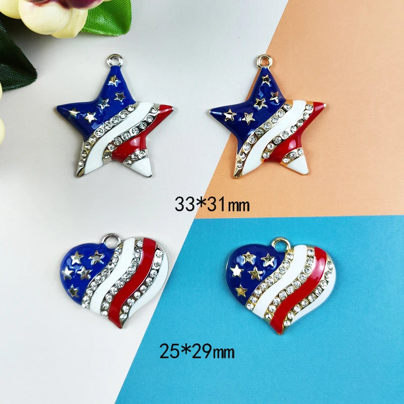 10pcs Pentagram Heart America Flag Metal Charms for Jewelry Making