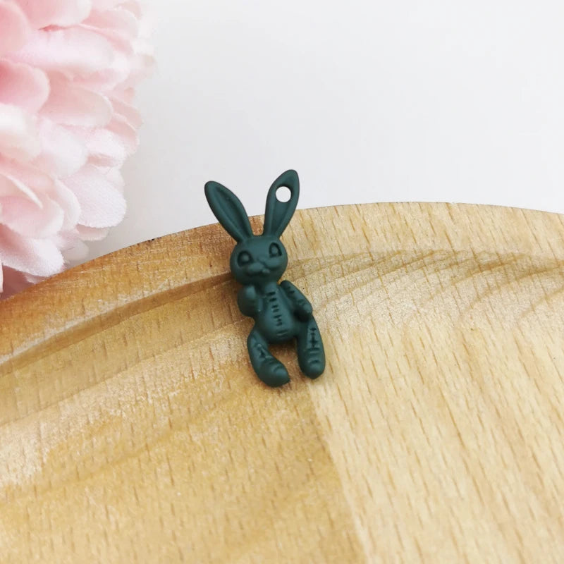 10pcs Spray Paint Bear Doll Bunny Alloy Charms Mini Animals Enamel Bracelet