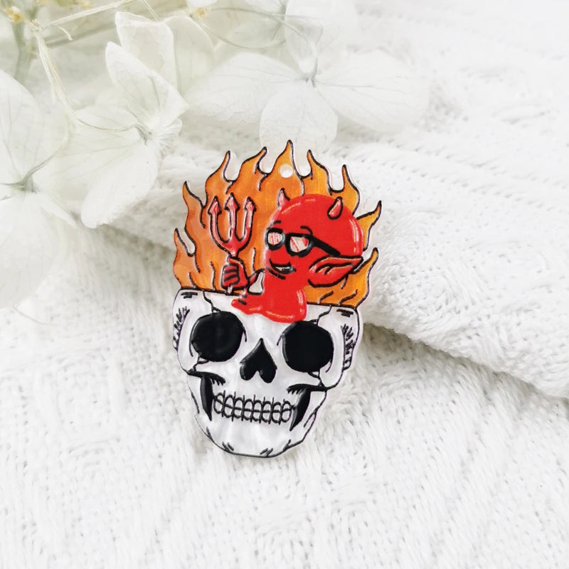 10pcs Fire Skull Head Acrylic Charms for Earring Making