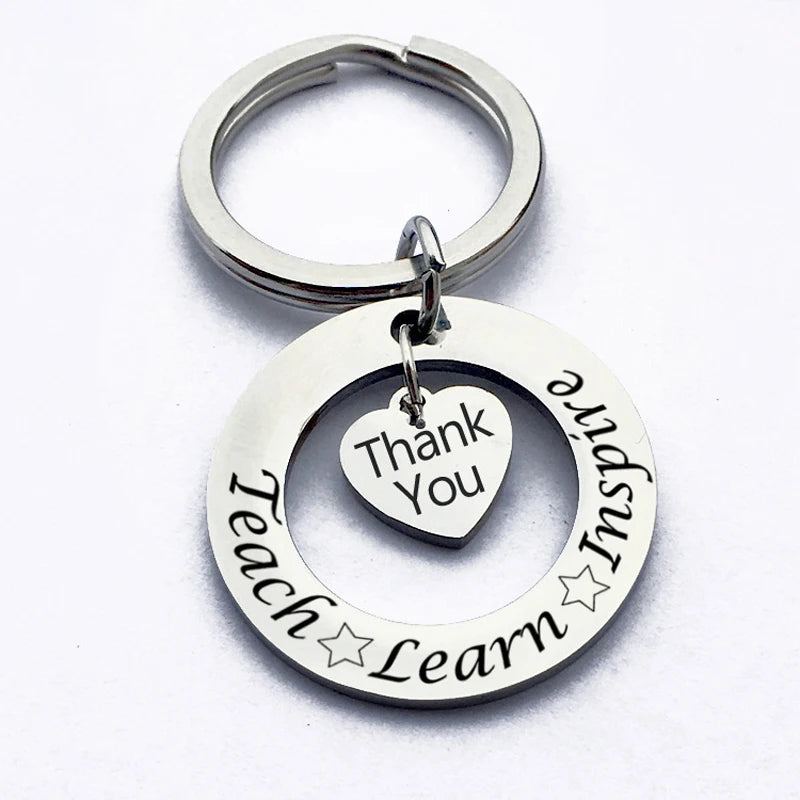 Teacher Appreciation Keychain: Teach Learn Inspire Engraved Keyring
