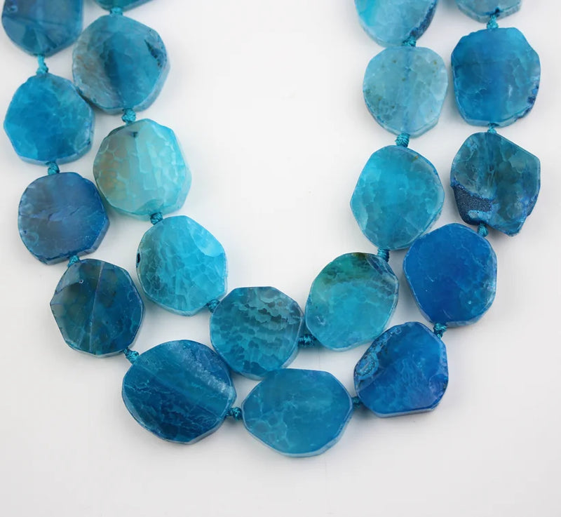 15PCS Blue Dragon Veins Agates Slab Slice Beads for Bracelet Charms Jewelry