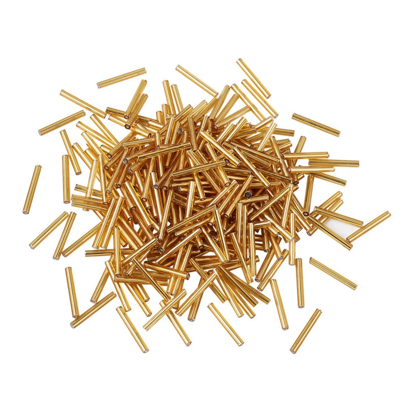2000pcs 440g 20x2.5mm Tube Lined Goldenrod Glass Bugle Beads